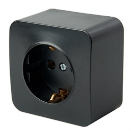Розетка 1-местная с/з открытой установки, STEKKER, 250В, 16А, IP20, серия София, черный матовый, MST16-11-05