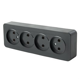 Розетка 4-местная б/з открытой установки, STEKKER, 250В, 10А, IP20, серия София, черный матовый, MST10-14-05