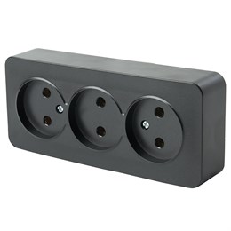 Розетка 3-местная б/з открытой установки, STEKKER, 250В, 10А, IP20, серия София, черный, MST10-13-02