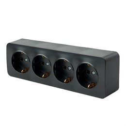 Розетка 4-местная с/з открытой установки, STEKKER, 250В, 16А, IP20, серия София, черный, MST16-14-02