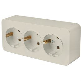 Розетка 3-местная с/з открытой установки, STEKKER, 250В, 16А, IP20, серия София, слоновая кость, MST16-13-04