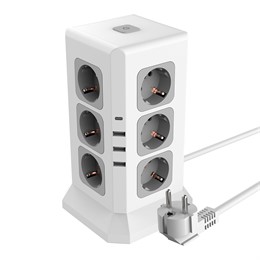 Удлинитель 12-местн с/з, 3x1мм2, 1.5 м,250В,16А, 3520Вт 3USB A + 1C 5V 3,4A, белый, серый серия Comfort HM10-61-01