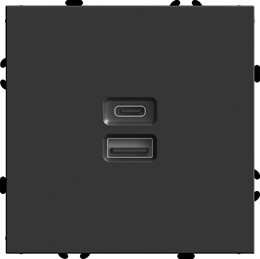 Розетка 2-местная USB + Type C (механизм), STEKKER, 250В, 20W, серия Эмили, RST10-5115-05, черный уголь, soft touch