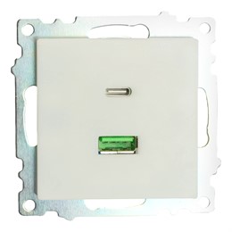 Розетка USB 2-местная + type C (механизм), STEKKER GLS10-7116-01, 250В, 3А, max 20W, серия Катрин, белый