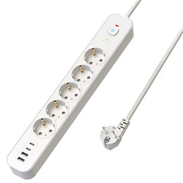 Сетевой фильтр 5-местный с/з STEKKER 3x1мм2, 5 м, 250В, 16А, 2 USB-A+2 Type-C 3, серия Nova, белый