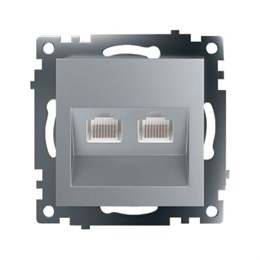 Розетка компьютерная 2-местная RJ-45 (механизм) STEKKER GLS00-7109-03 , серия Катрин, серебро