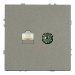 Розетка TV + компьютерная RJ-45 (механизм), STEKKER, серия Эмили, RST00-5106-09, антрацит, soft touch