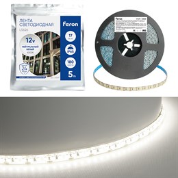 Светодиодная LED лента Feron LS626, 180SMD(2835)/m 17W/m 12V 5000*10*1.22мм 4000К IP65