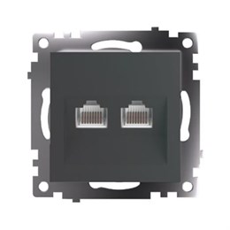 Розетка компьютерная 2-местная RJ-45 (механизм) STEKKER GLS00-7109-06 , серия Катрин, графит