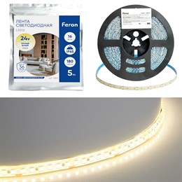 Светодиодная LED лента Feron LS512, 180SMD(2835)/м 16Вт/м 24V 5000*10*2.3мм 3000К IP65