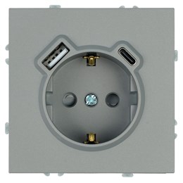 Розетка 1-местная з/ш с/з 16А + USB + Type C (механизм), Stekker, 250В, 20W, серия Эмили, платиново-серый, soft-touch, RST16-5119-10