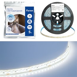 Светодиодная LED лента Feron LS512, 180SMD(2835)/м 16Вт/м 24V 5000*10*2.3мм 6000К IP65