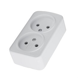 Розетка накладная 2-местная б/з STEKKER, PST10-502-20, пластик АВS, 250В, 16А, IP20, серия Basic, белый