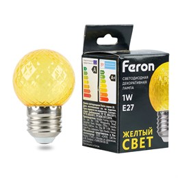 Лампа светодиодная Feron LB-385 Шарик желтый прозрачный E27 1W 230V