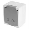 Розетка 1-местная с крышкой с/з STEKKER, PST26-11-54, пластик АВS, 250В, 16А, IP54, белый/серый - фото 100543
