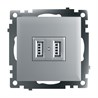 Розетка USB 2-местная (механизм), STEKKER GLS10-7115-03, 250B, 2,1А, серия Катрин, серебро - фото 63269
