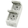 Розетка 2-местная с крышкой с/з STEKKER PST16-22-54V, пластик АВS, 250В, 16А, IP54,  белый/серый - фото 78034