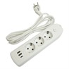 Удлинитель 3-местный c/з 3x1 мм2, 1,8 м, 250В, 10А, 2USB+1Type-C 2,4А, серия Home, белый STEKKER HM08-33-02 - фото 81790