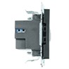 Розетка 2-местная USB + type C (механизм), STEKKER GLS10-7116-05, 250B, 3А, серия Катрин, черный - фото 91551