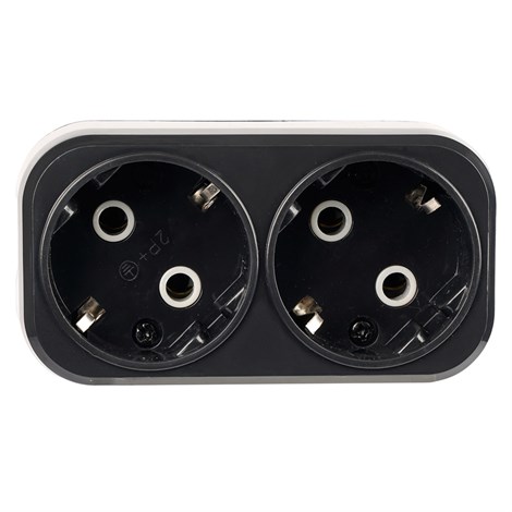 Разветвитель сетевой 2-местный с/з STEKKER ADP16-22-20 250V, 16A, ABS огнеустойчивый пластик, черный - фото 103305