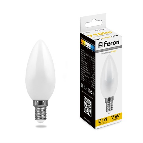 Лампа светодиодная Feron LB-66 Свеча E14 7W 230V 2700K - фото 51908