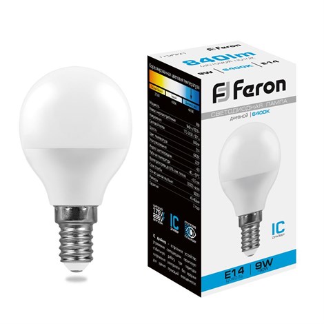Лампа светодиодная Feron LB-550 Шарик E14 9W 175-265V 6400K - фото 52022