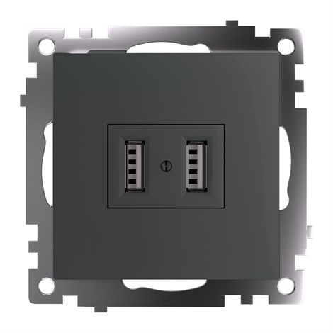 Розетка 2-местная USB (механизм), 250В, 2,1А, серия Катрин, графит, GLS10-7115-06 - фото 74566