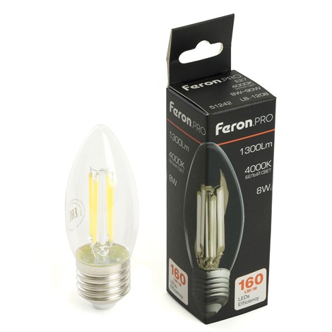 Лампа светодиодная Feron.PRO LB-1208 Свеча E27 8W 175-265V 4000K - фото 79763