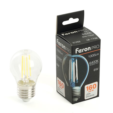 Лампа светодиодная Feron.PRO LB-1706 Шарик E27 1000LM 6W 175-265V 6400K - фото 80846