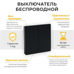 Выключатель беспроводной FERON, TM82 SMART двухклавишный, черный