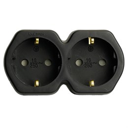 Разветвитель сетевой 2-местный с/з STEKKER ADP16-12-21, 250V,16A, ABS огнеустойчивый пластик, черный