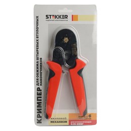 Кримпер STEKKER CTLS006-250 для обжима штыревых втулочных наконечников 0,25-6мм2, 6 сегментов,красный, черный - фото 74947